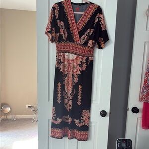 Blue and Red V-Neck Flutter Sleeve Sundress